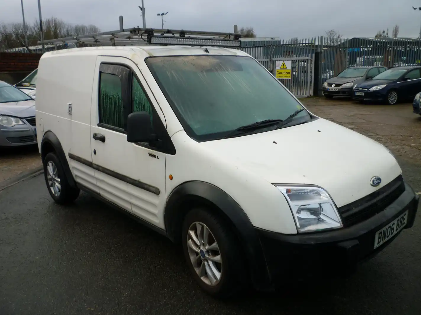 White Ford Transit Connect van in Preston breakers yard for parts